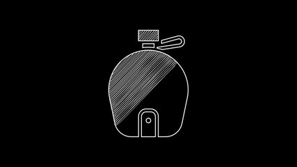 Wall Mural - White line Canteen water bottle icon isolated on black background. Tourist flask icon. Jar of water use in the campaign. 4K Video motion graphic animation