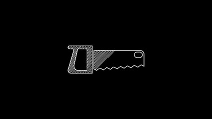 Poster - White line Hand saw icon isolated on black background. 4K Video motion graphic animation