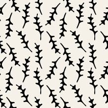 Vector Seamless Pattern. Floral Stylish Background. Monochrome Floral Theme. Contrast Texture With Smooth Leaves.