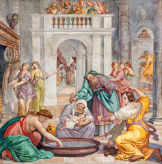 Poster - ROME, ITALY - SEPTEMBER 1, 2021: The fresco of Nativity of Virgin Mary in church Basilica di Santa Maria in Aracoeli by Umile da Foligno (1686 - 1691).