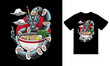 Dragon sushi ramen illustration with tshirt design premium vector