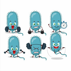 Sticker - A healthy minacovirus cartoon style trying some tools on Fitness center