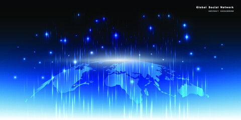 Wall Mural - map of the planet. world map. global social network. future. vector. blue futuristic background with