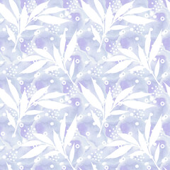  Floral background with white leaves watercolour in hand drawn style. White leaves seamless pattern on texture watercolour. Foliage background for paper, textile, wrapping and wallpaper.