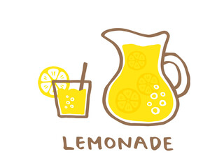 かわいいレモネードとピッチャーとLEMONADE／手書きイラスト