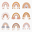 Vector collection for nursery decoration with cute rainbows in pastel colors. Perfect for baby shower, birthday, children's party, summer holiday, clothing prints.
