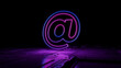 © RocknRoller Studios - Pink and Blue Email Technology Concept with @ symbol as a neon light. Vibrant colored icon, on a black background with high tech floor. 3D Render