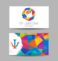 Wall Mural - Psychology Vector Business Visit Card with Letter Psi Psy and Human Head in Profile. Modern logo Creative Colorful Rainbow style. Child Silhouette Design concept for Branding Identity