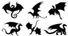 Set Of Silhouette Dragon, Isolated Vector
