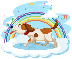 Sticker - Cute dog on the cloud with rainbow