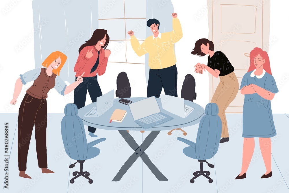Vector cartoon flat colleagues characters in aggressive mood quarreling ...