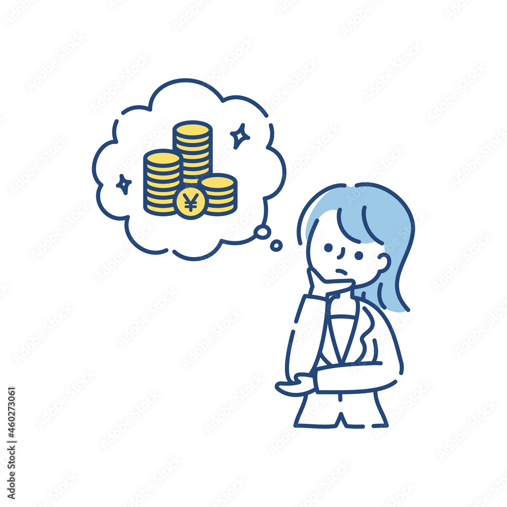 資産運用でお金を増やそうと考えている女性のイラスト（日本円） 素材庫向量圖 | Adobe Stock