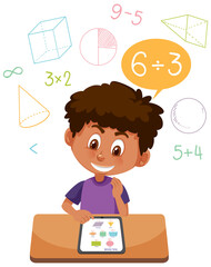 Boy learning math using tablet