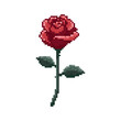 Pixel art vintage rose. 8 bit style retro rose flower vector illustration. Pixelated rose illustration in 8 bit gamer style. Pixel art classic rose flower with leaves. Red bud on a long green stem.
