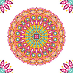 Wall Mural - Colorful mandala with floral ornament