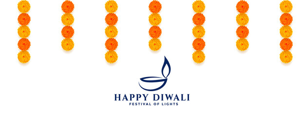 Poster - decorative happy diwali banner with flowers