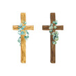 © ElenaDoroshArt - Easter catholic wooden crosses, watercolor illustration on white background, isolated image. For the first communion