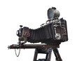 vintage film camera large format with bellows isolated on white background