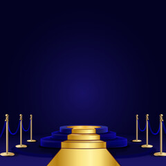 Dark blue stage with golden carpet on a blue background