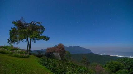 Wall Mural - time lapse, a wonderful winter scene. beautiful star trail at mae taman viewpoint in chiang mai, wit