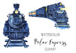 Watercolor Polar Express Clipart. All Aboard Clipart. Christmas Train Illustration. Christmas Digital Design. Vintage Train, Steam Locomotive Art.