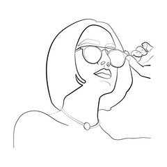 Wall Mural - drawing lines girl glasses