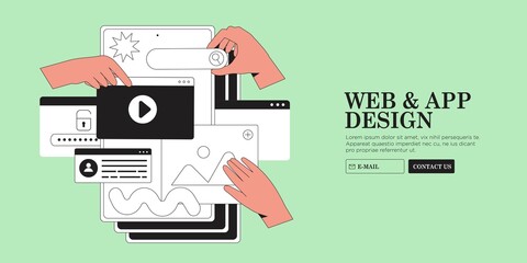 hands are working on website or web page, ui ux design or mobile application redesign. studio or age