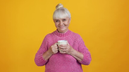 Sticker - Dreamy grandma enjoy relax beaming smile enjoy morning coffee