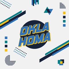 Wall Mural - Trendy design of word Oklahoma, America in blue and yellow on grey background