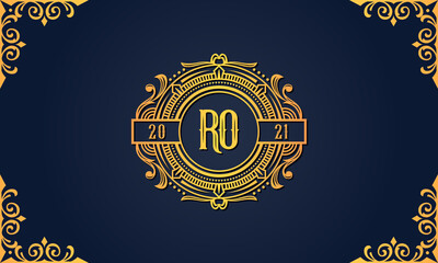 Royal vintage initial letter RO logo.
