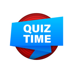 Wall Mural - Ribbon with quiz time. Blue flat banner. Web design. Vector stock illustration.