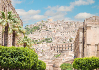 Wall Mural - Modica (Sicilia, Italy) - A historical center view of the touristic baroque city in province of Ragusa, Sicily island, during the hot summer