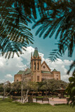 Fototapeta Sawanna - A beautiful picture of Frere Hall British Building on a Cloudy Day in karachi pakistan.