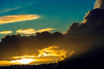 Poster - Beautiful bright sunset. Panoranic Sunrise Sky with colorful clouds