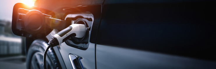 ev charging station for electric car in concept of green energy and eco power produced from sustaina