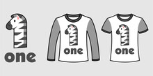 Set Of Two Types Of Clothes With Number One Zebra Shape On T-shirts Free Vector