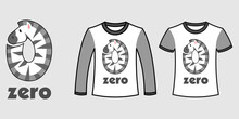 Set Of Two Types Of Clothes With Number Zero Zebra Shape On T-shirts Free Vector