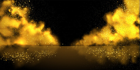 Wall Mural - smoke stage vector background. abstract gold fog