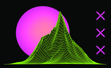 Wall Mural - Sci-fi the 80's style mountain landscape. Retrofuturistic vector illustration.