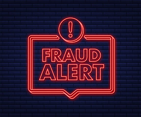 Poster - Fraud alert. Neon icon. Security Audit, Virus Scanning, Cleaning, Eliminating Malware, Ransomware Vector stock illustration.