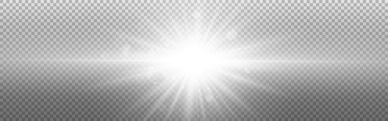 Wall Mural - silver light on transparent background. glowing light effect. white realistic star with rays. abstra