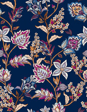 Colorful Asian Style Floral Pattern. Navy Background Floral Tapestry. 
Paisley Pattern With Traditional Indian Style, Design For Decoration And Textiles
