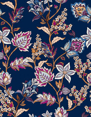 Wall Mural - Colorful asian style floral pattern. Navy background floral tapestry. 
paisley pattern with traditional indian style, design for decoration and textiles