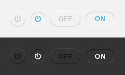 Wall Mural - Power on and off buttons in neumorphic vector design. Neumorphism style power icons in light and dark theme. Vector illustration EPS 10
