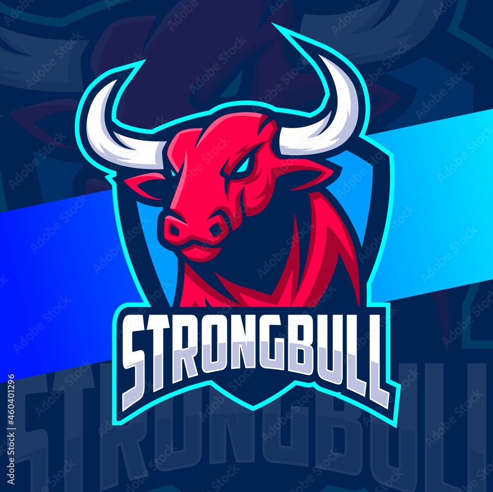 bull head mascot esport logo character with shield for sport and gaming logo  concept Stock Vector | Adobe Stock, image size:1000x998