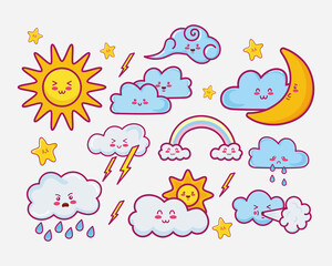 Canvas Print - ten kawaii clouds characters