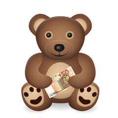 Wall Mural - Teddy bear with fifty euro banknote