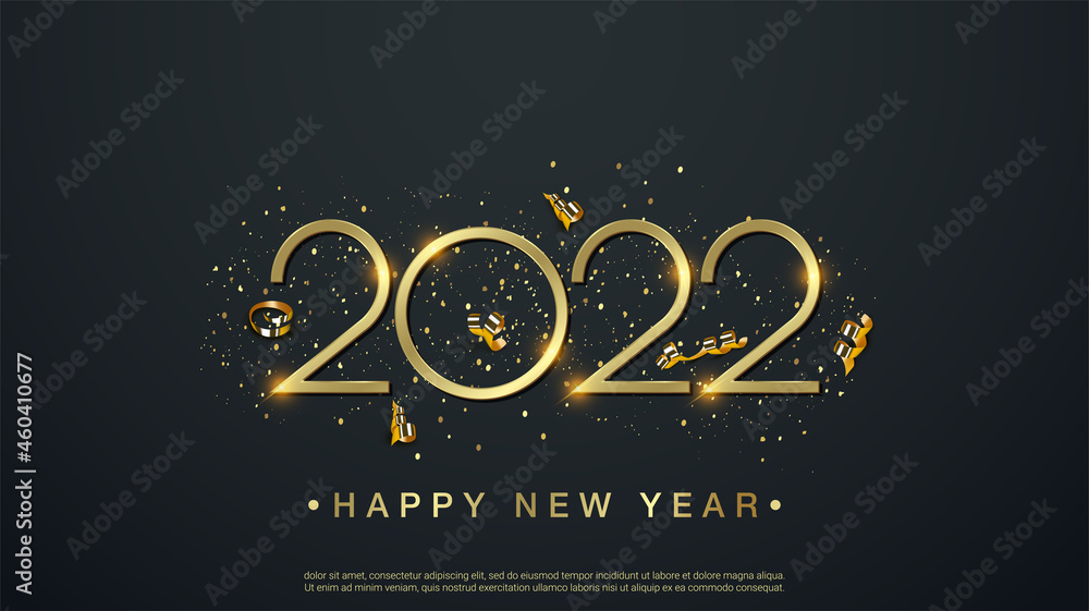 Gold happy new 2022 year on black background Stock Vector | Adobe Stock