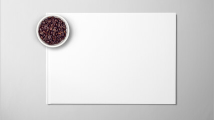 coffee beans in a bowl over the white and clean background top view shot with copy space