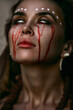 Beautiful bleeding witch,. Portrait of a witch crying with a tear of blood 